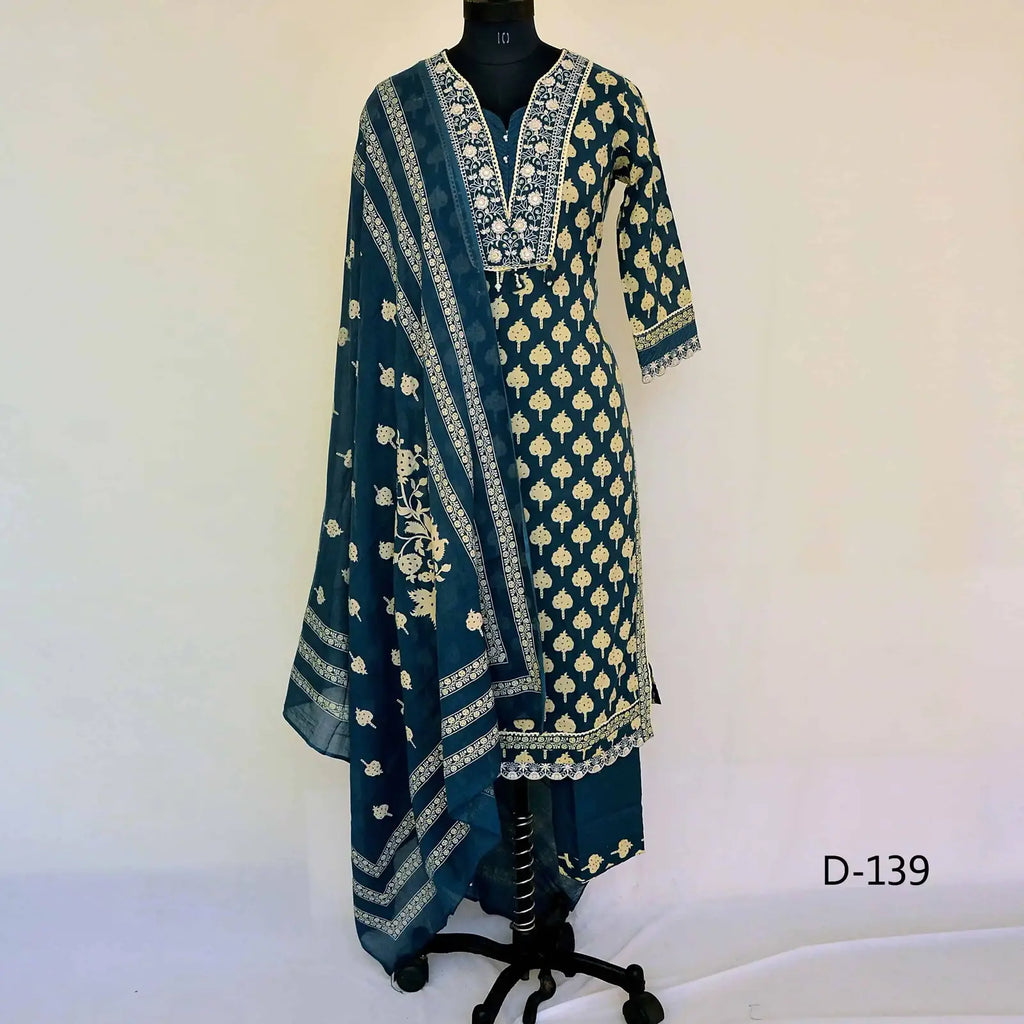 CraftEarth Women’s Readymade Suit with Pant & Dupatta Set K-D139