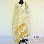 CraftEarth White Anarkali Cotton Suit Set with Dupatta K-D138