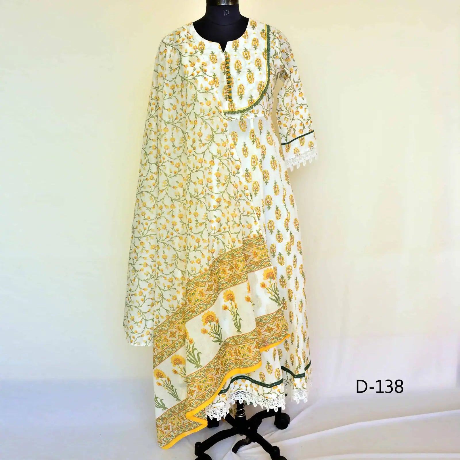 CraftEarth White Anarkali Cotton Suit Set with Dupatta K-D138