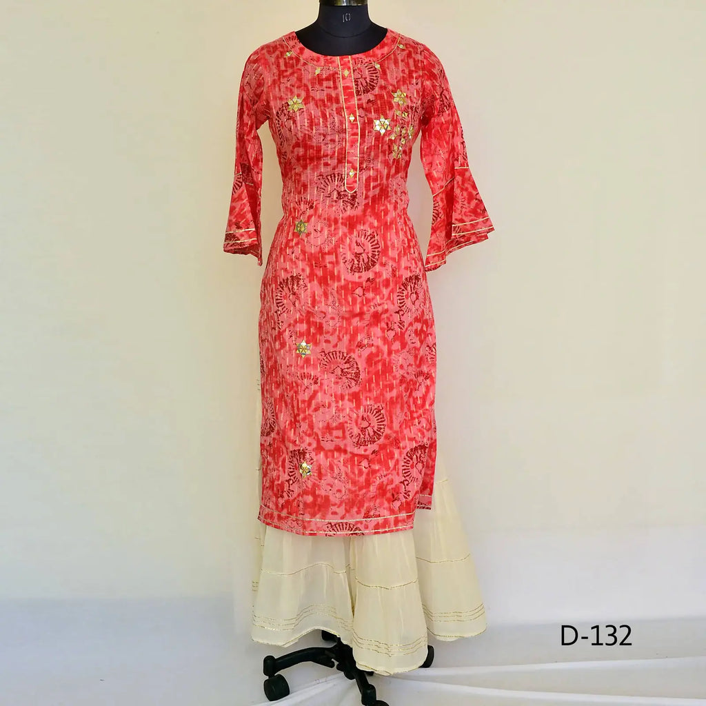 CraftEarth Women’s Red Kurta & White Sharara Set  K-D132