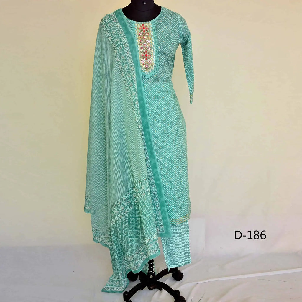 CraftEarth Women's Sea Green Readymade Suit Set with Matching Dupatta K-D186