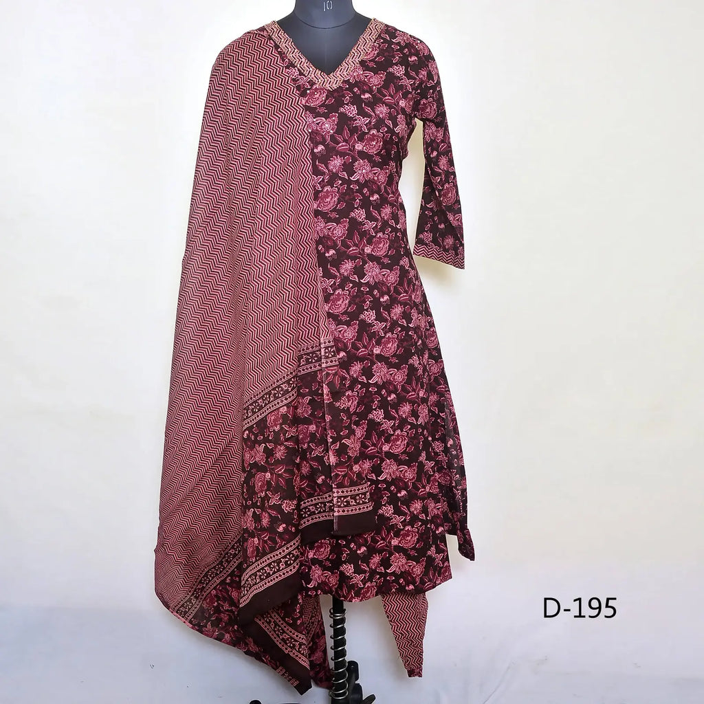 CraftEarth Women's Floral Printed Anarkali Suit Sets with Pant & Dupatta K-D195