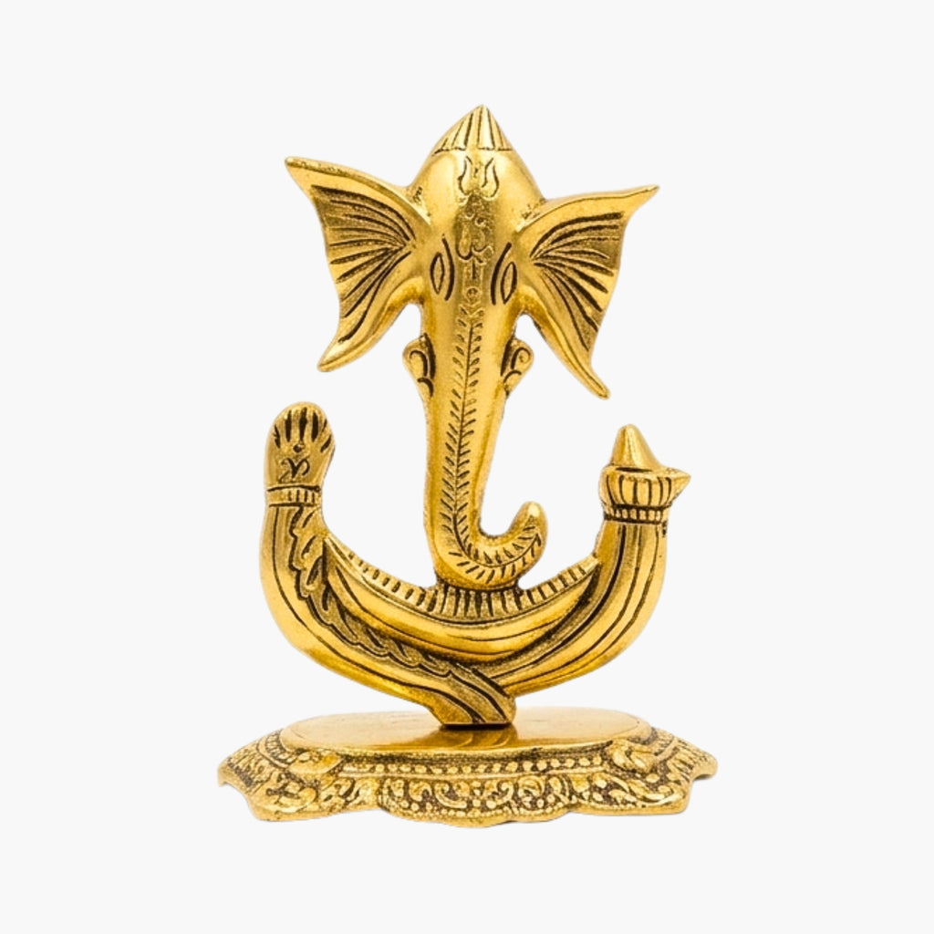 Traditional Metal Gold-Plated Vighnaharta Ganesha Statue – Aesthetic Fusion Sovereign Ganesh Figurine for Mandir & Living Room Decor W-22-B