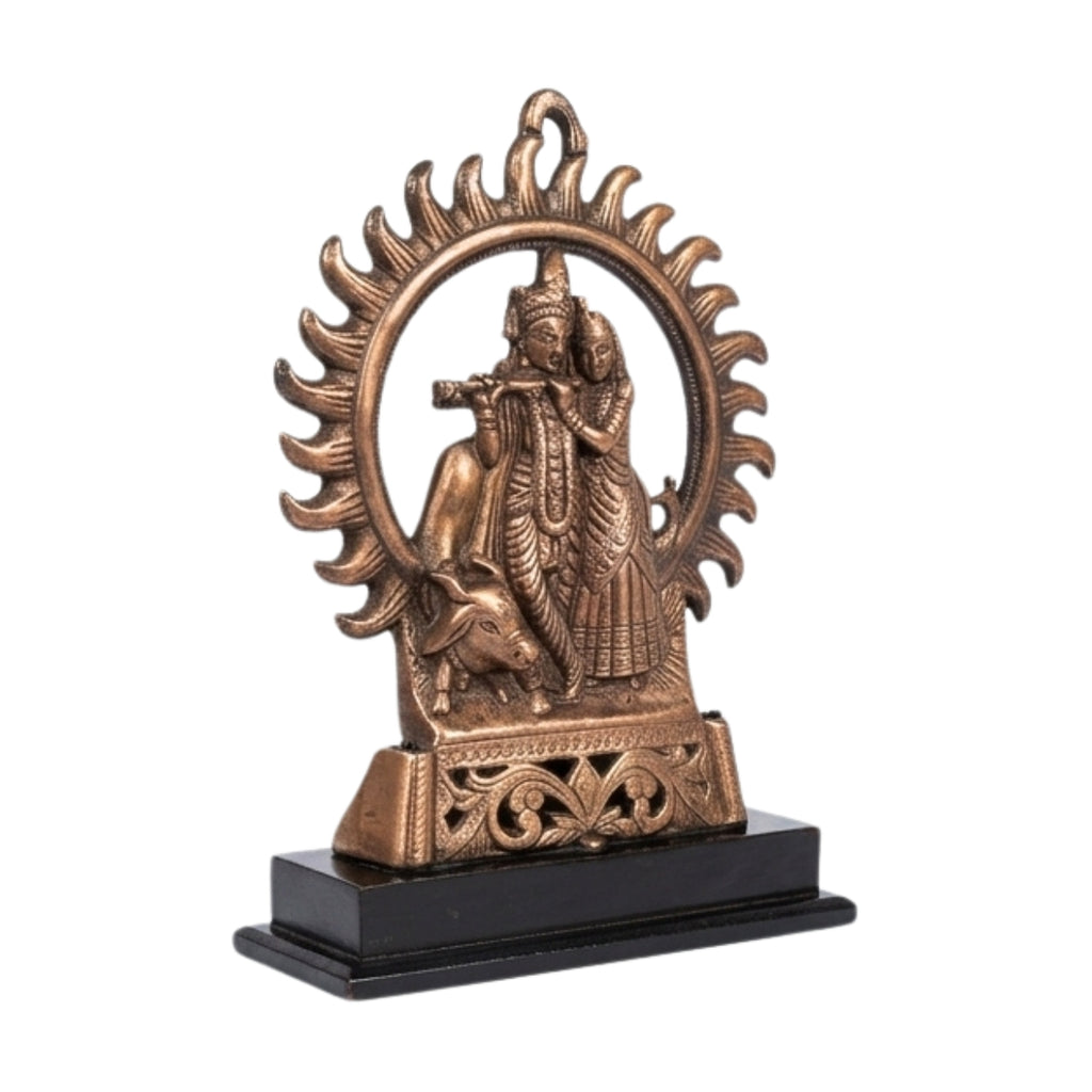 Traditional Copper Finish Gunmetal Radha Krishna Flamed Aura Idol G-49-C