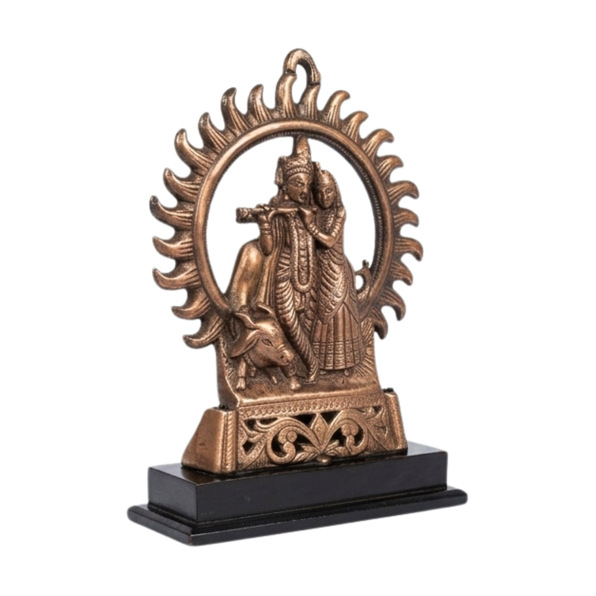 Traditional Copper Finish Gunmetal Radha Krishna Flamed Aura Idol G-49-C