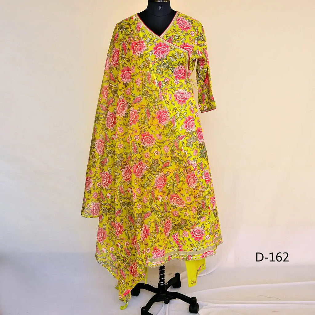 CraftEarth Women’s Yellow Angrakha Suit with Dupatta K-D162