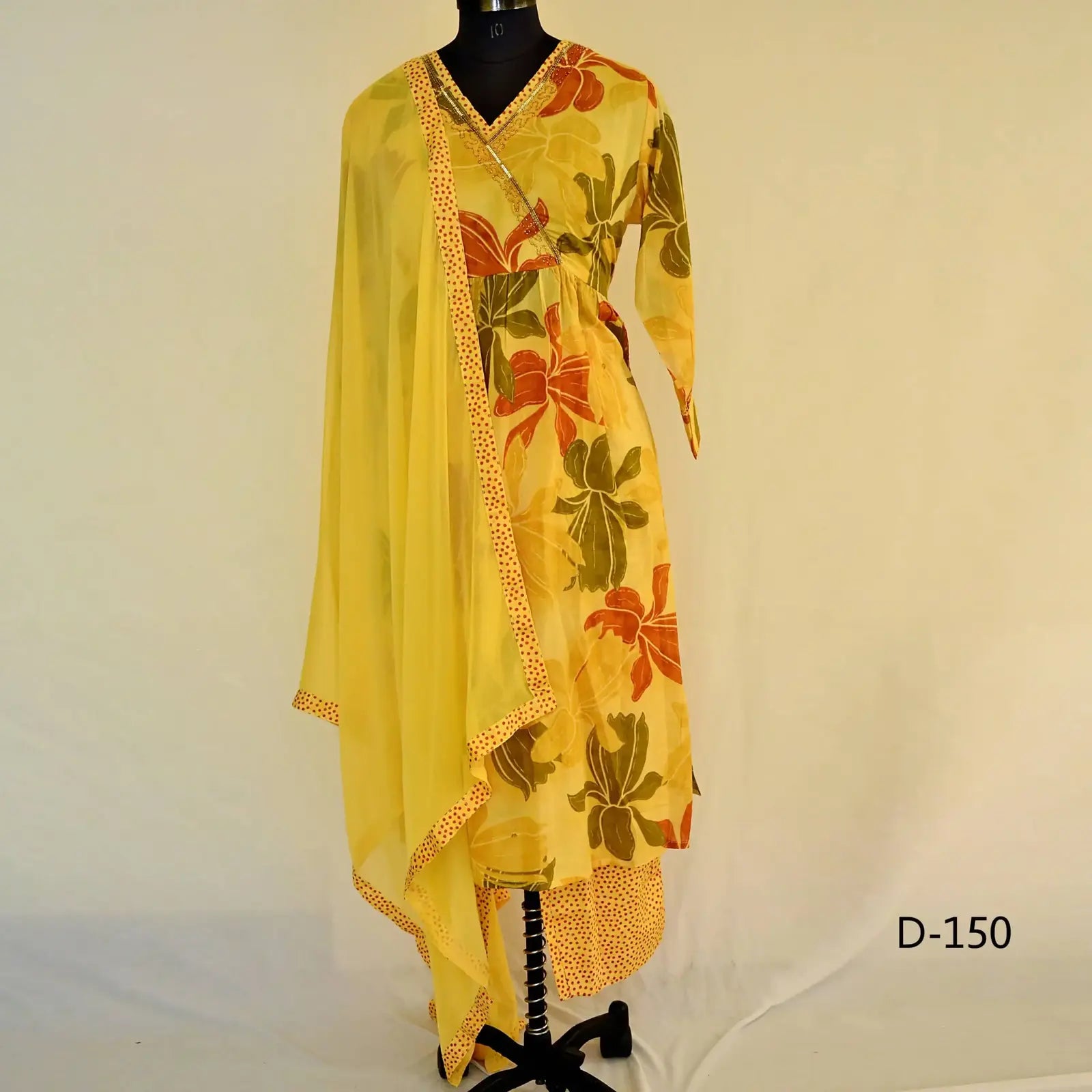 CraftEarth Women Floral Angrakha Suit Set with Dupatta K-D150