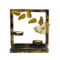 Handcrafted Metal Butterfly and Leaf T-Light Candle Holder – Double Votive Stand with Antique Gold and Black Distressed Finish I-65-A