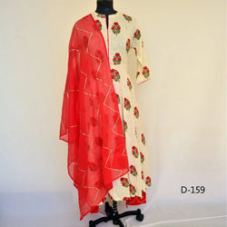 CraftEarth Women's Off-White Floral Printed Suit Set with Dupatta K-D159