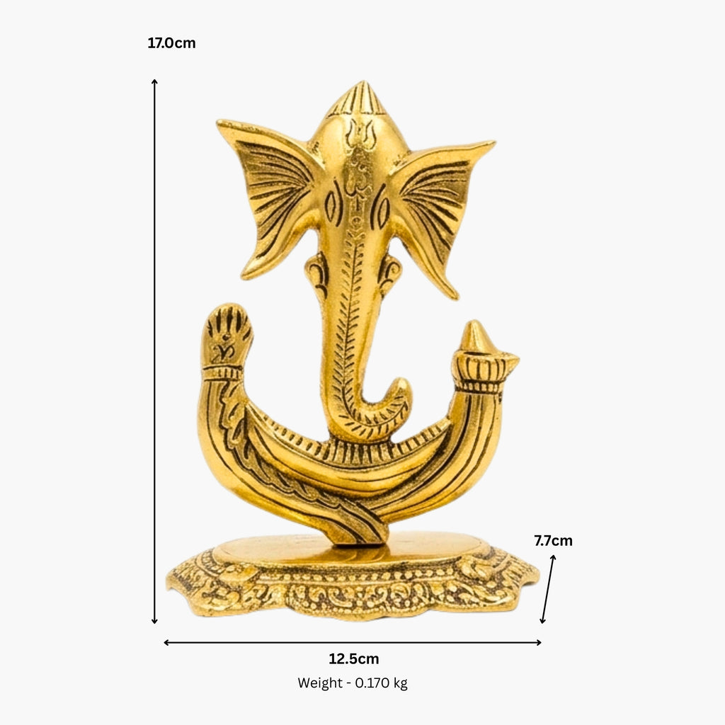 Traditional Metal Gold-Plated Vighnaharta Ganesha Statue – Aesthetic Fusion Sovereign Ganesh Figurine for Mandir & Living Room Decor W-22-B