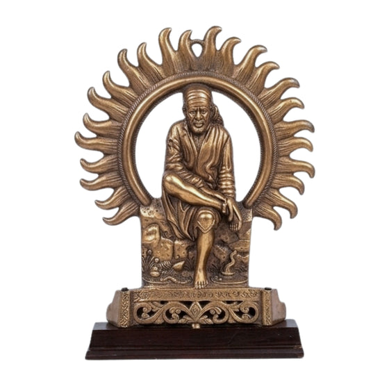 Traditional Copper Finish Gunmetal Sai Baba Flamed Aura Idol G-56-A