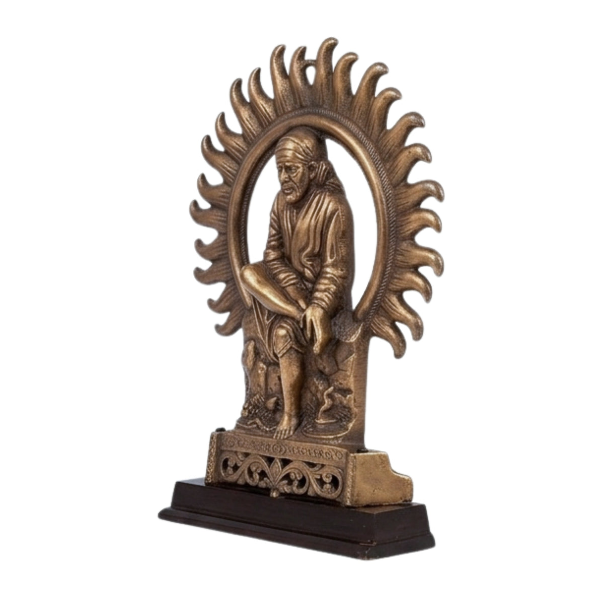 Traditional Copper Finish Gunmetal Sai Baba Flamed Aura Idol G-56-A