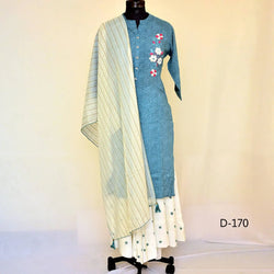 CraftEarth Women's Ethnic Blue Cotton Sharara Set with Dupatta K-D170