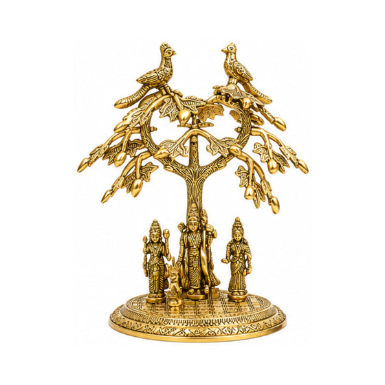 Handcrafted Metal Ram Darbar Idol with Kalpavriksha Tree – Antique Gold Finish Ram, Laxman, Sita, and Hanuman Murti Showpiece for Home Temple & Gifting W-100-B