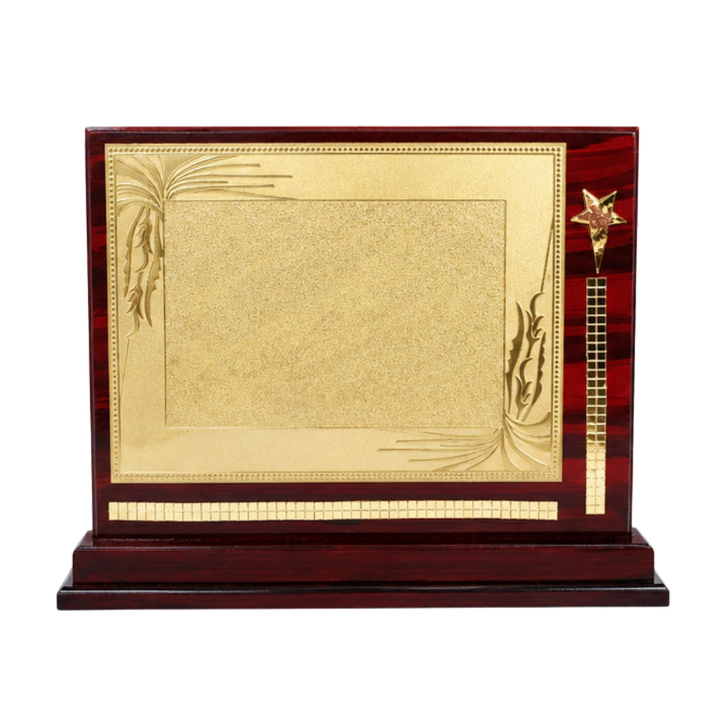 Wooden Memento Award with Golden Engraving Plate and Star Accent M-285-A