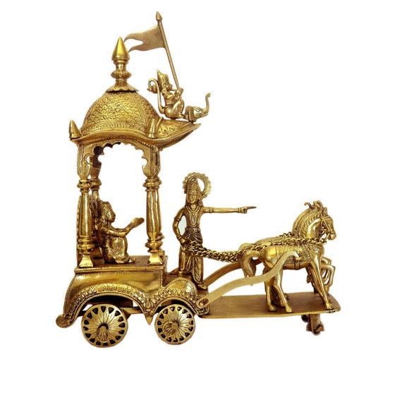 Brass Shri Krishna Arjuna Rath Idol | Gita Upadesha Chariot Statue BR-329-A