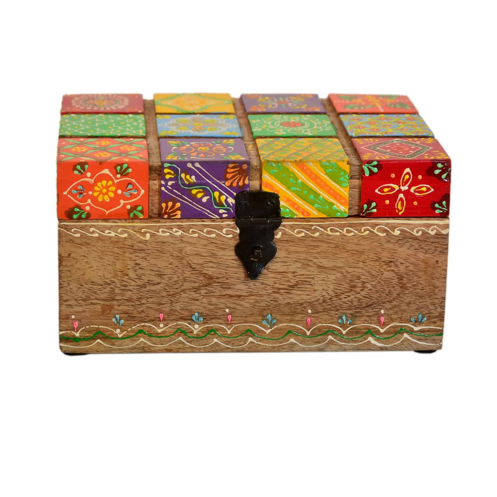 Craftearth's Handcrafted Wooden Box | Colorful Box | Traditional Chest | Rajasthani Style Box | Unique Storage Gift Box | Rajasthani Sandook | WD-165-A