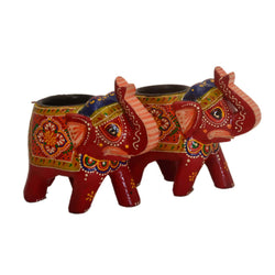 Craftearth's Handcrafted Elephant-style Tea-Light Holder | Candle holder | Tea-light Holder for Diwali Decoration | Mango wood with hand-painted art | WD-166-A