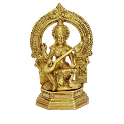 Craftearth's Pure Brass Goddess Saraswati Idol | Maa Saraswati Peetal Murti BR-326-A
