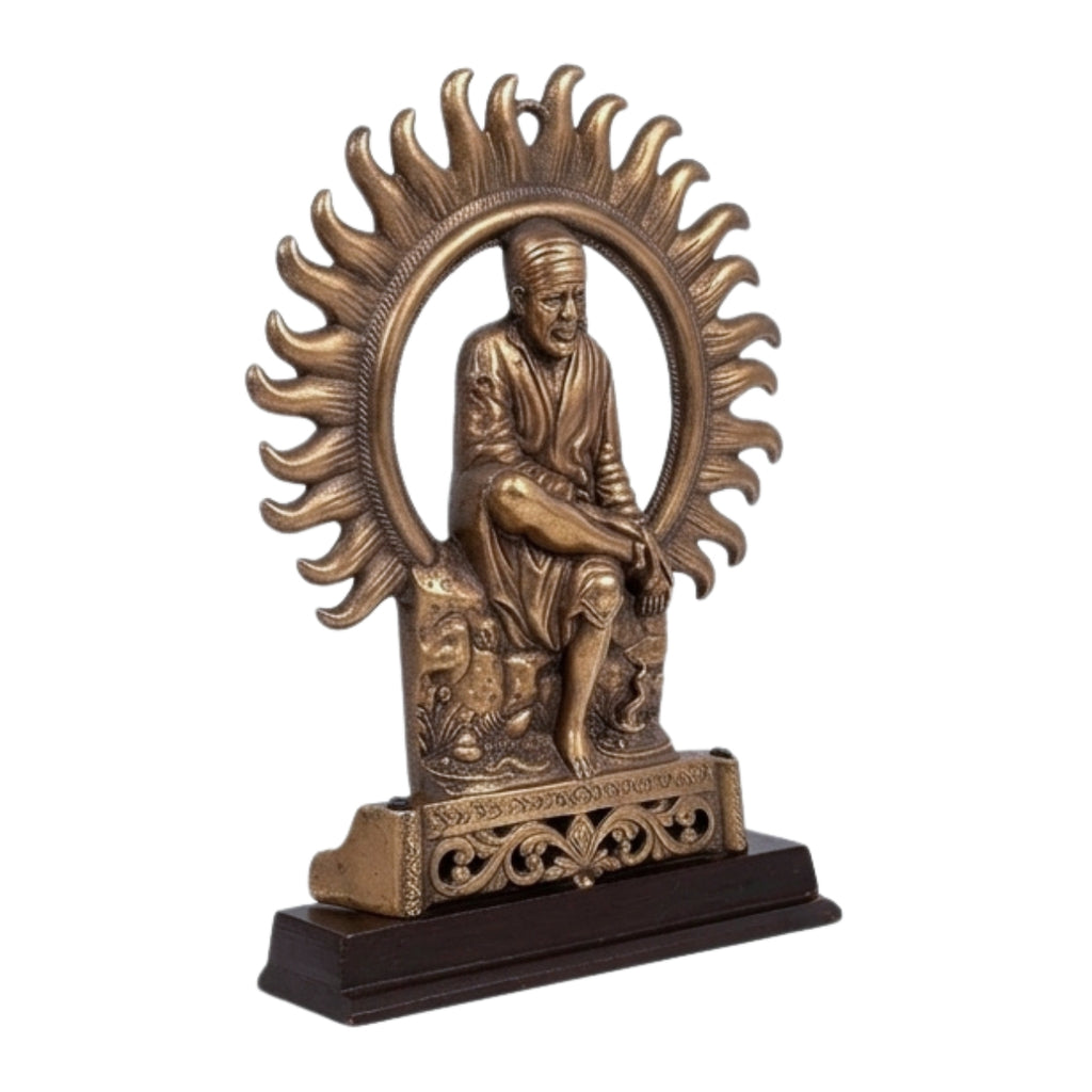 Traditional Copper Finish Gunmetal Sai Baba Flamed Aura Idol G-56-A