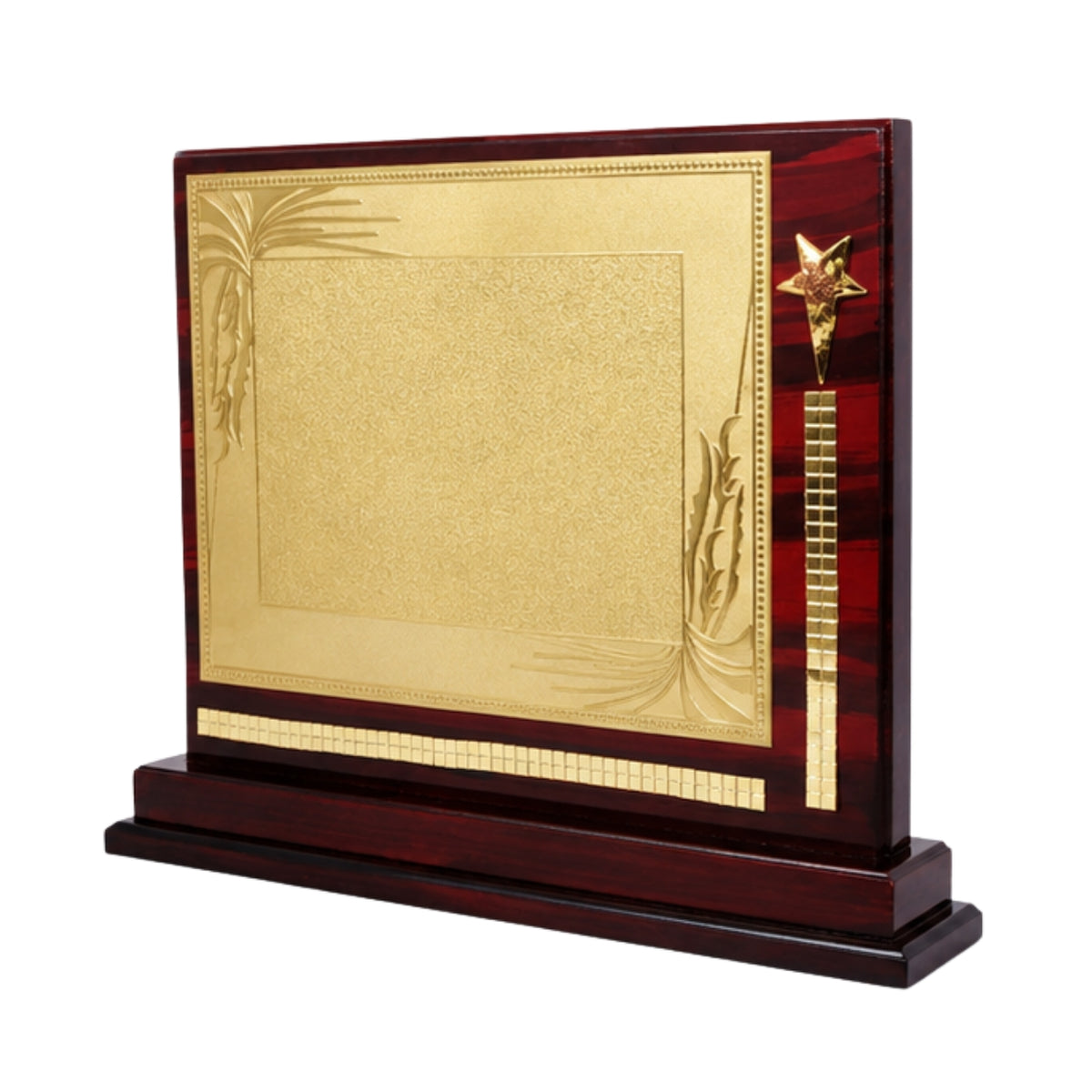 Wooden Memento Award with Golden Engraving Plate and Star Accent M-285-A