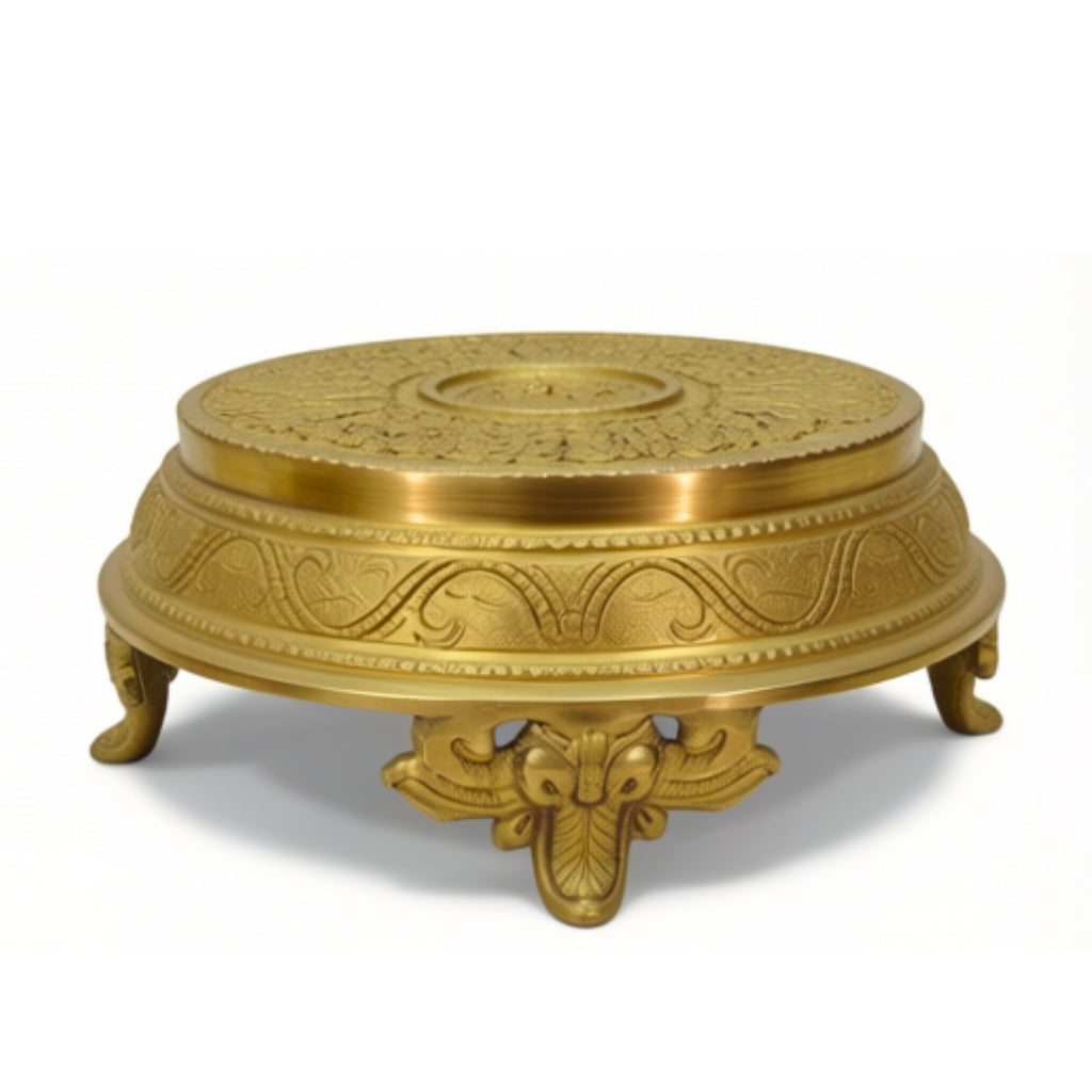 Handcrafted Brass Pooja Chowki – Traditional Engraved Idol Pedestal Stool for Home Mandir & Rituals BR-163-A