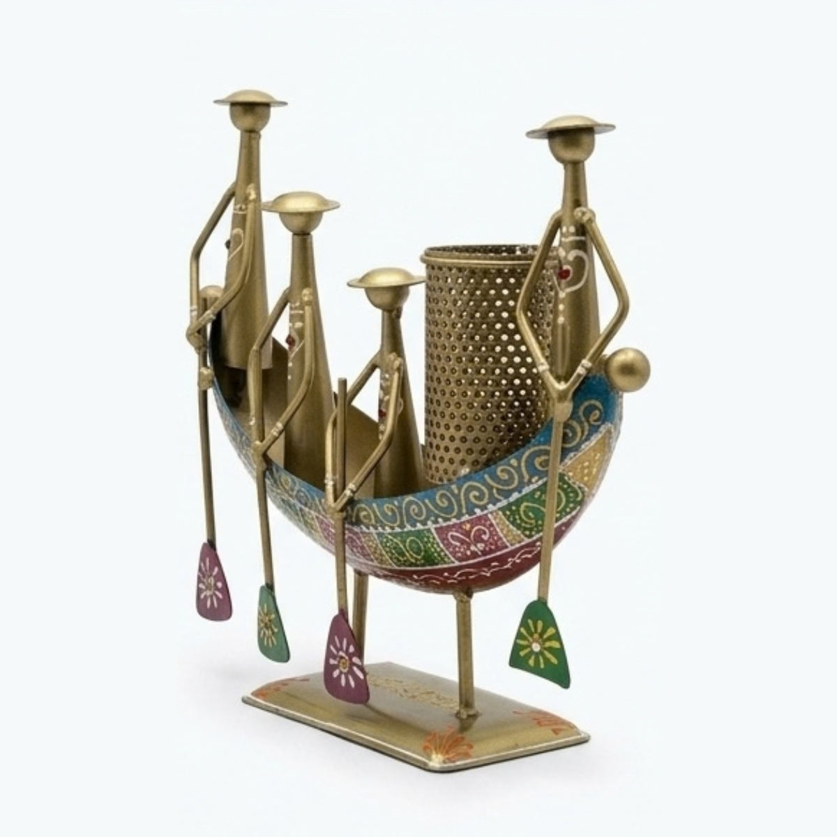 Handcrafted Traditional Iron Boat Rowers Pen Stand & Ethnic Desk Organizer I-311-A