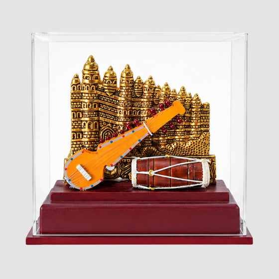 Handcrafted Indian Classical Music & Heritage Souvenir Display Case | Featuring Gwalior Fort & Miniature Folk Instruments (Ektara/Dotara & Dholak) GC-W-169-C