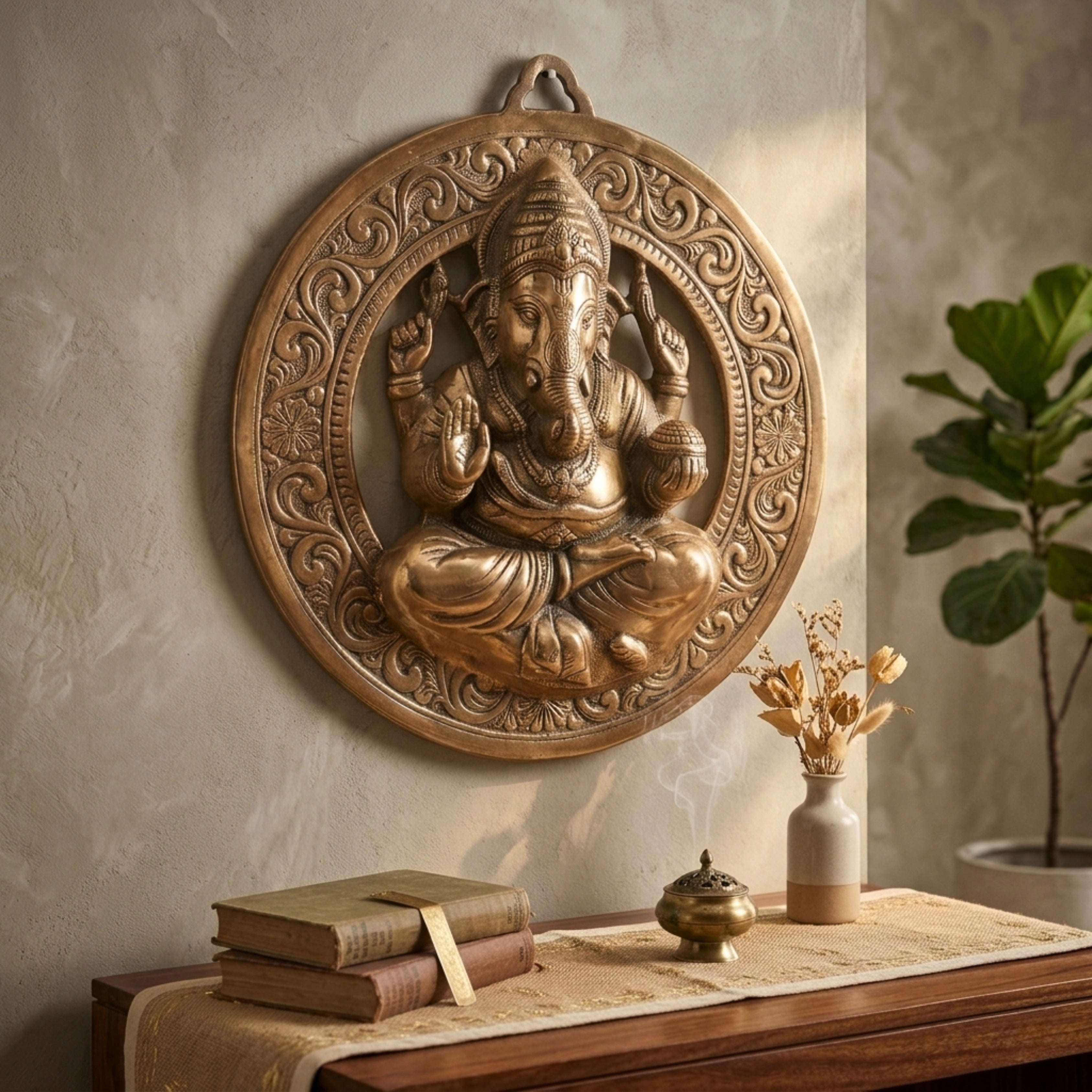 Antique Lord Ganesha Wall Hanging on Peepal Leaf G-2-A