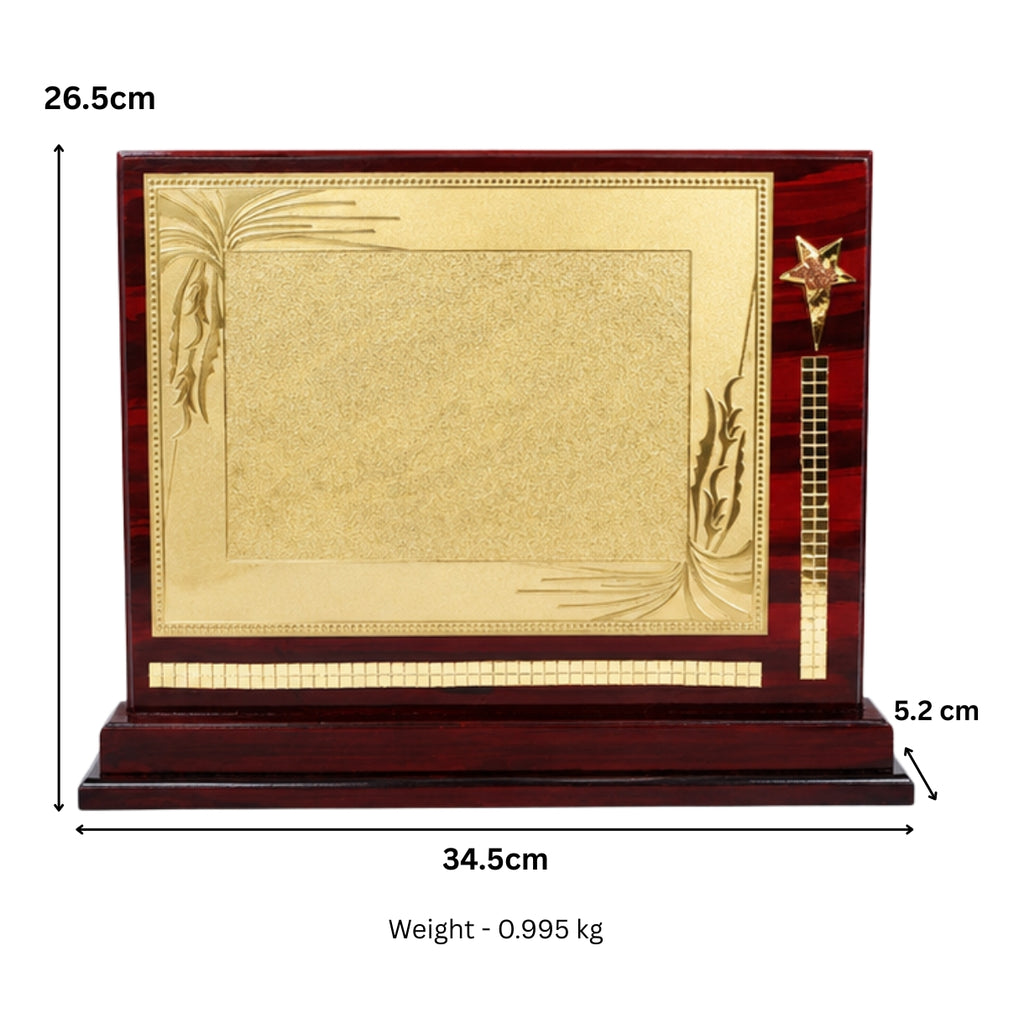 Wooden Memento Award with Golden Engraving Plate and Star Accent M-285-A