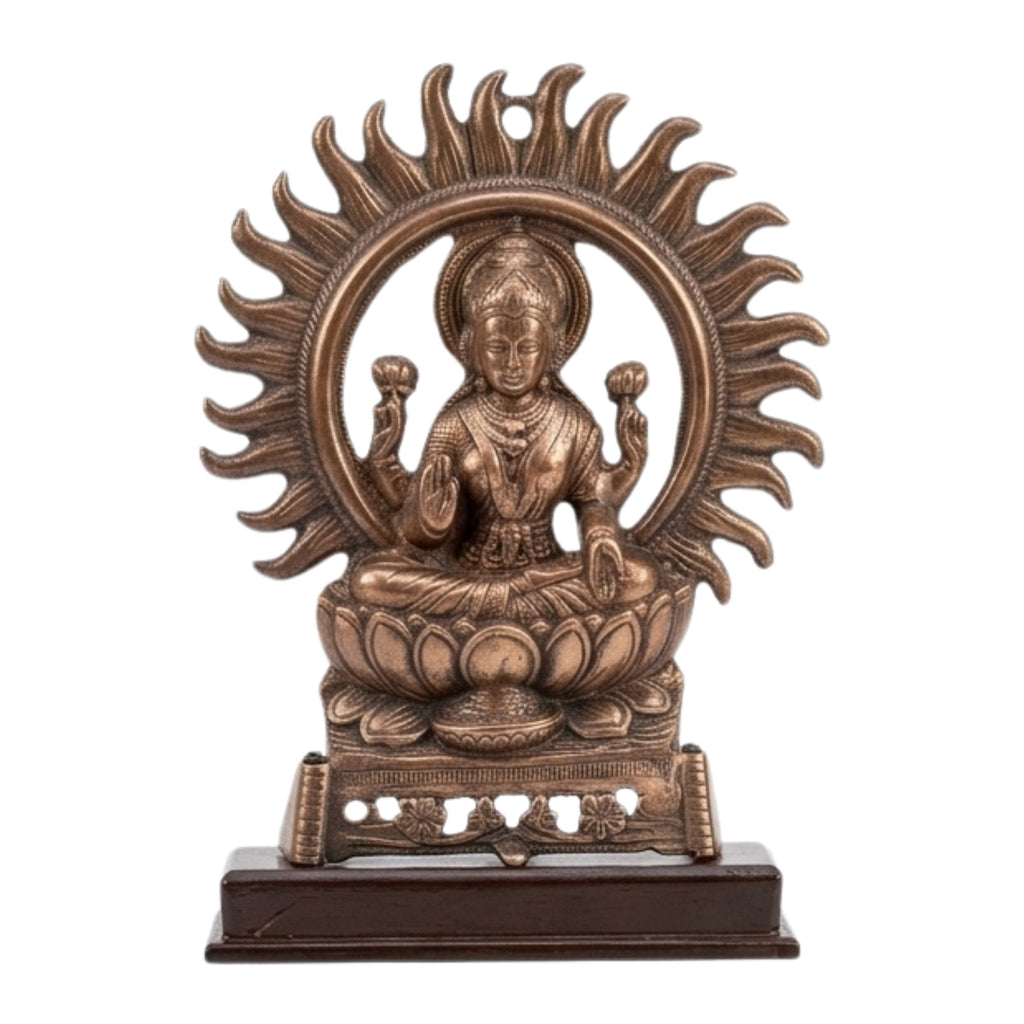 Handcrafted Gunmetal Goddess Lakshmi Statue with Sun Aura G-65-A