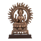Handcrafted Gunmetal Goddess Lakshmi Statue with Sun Aura G-65-A