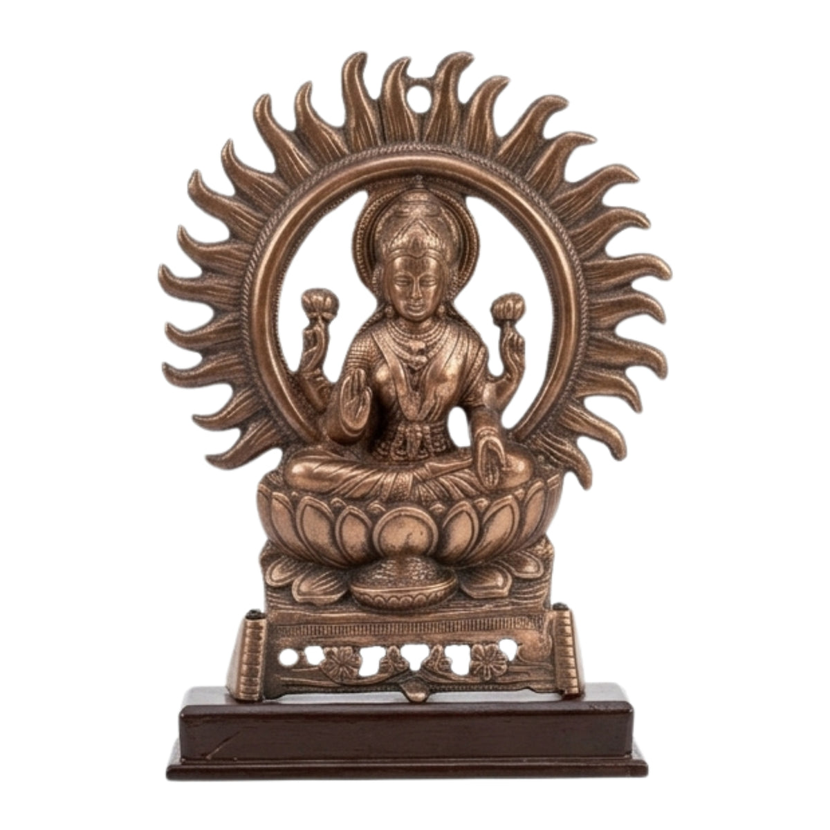 Handcrafted Gunmetal Goddess Lakshmi Statue with Sun Aura G-65-A