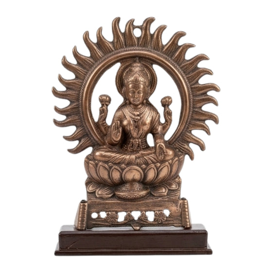 Handcrafted Gunmetal Goddess Lakshmi Statue with Sun Aura G-65-A