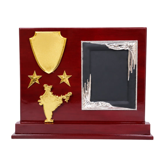Premium Wooden National Recognition Memento with India Map and Shield Motif M-341-A