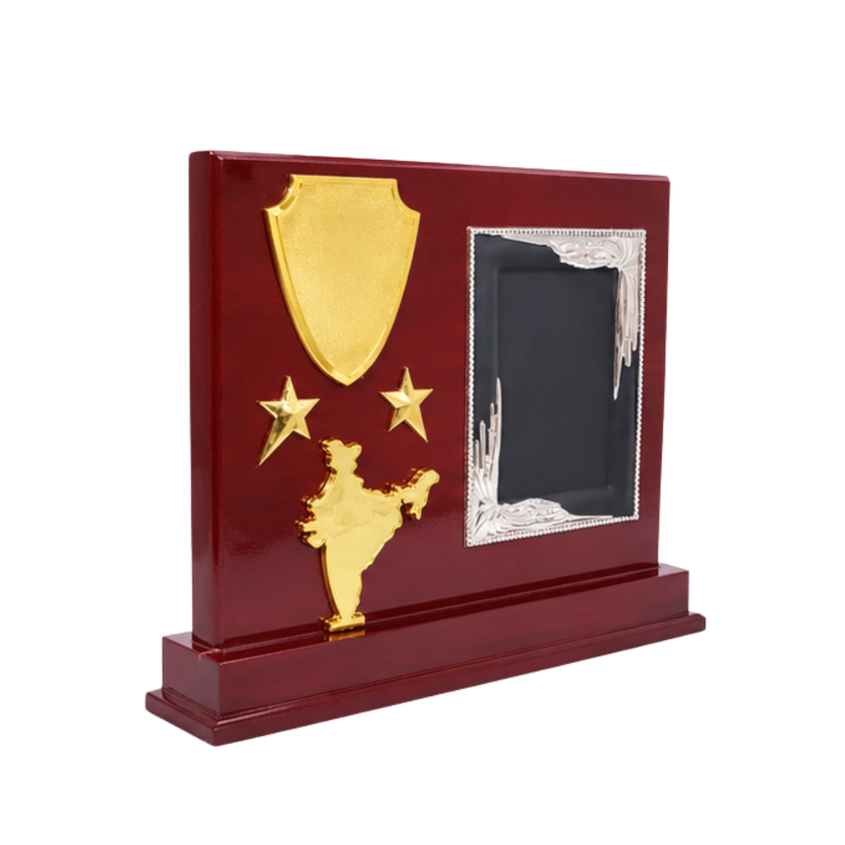 Premium Wooden National Recognition Memento with India Map and Shield Motif M-341-A