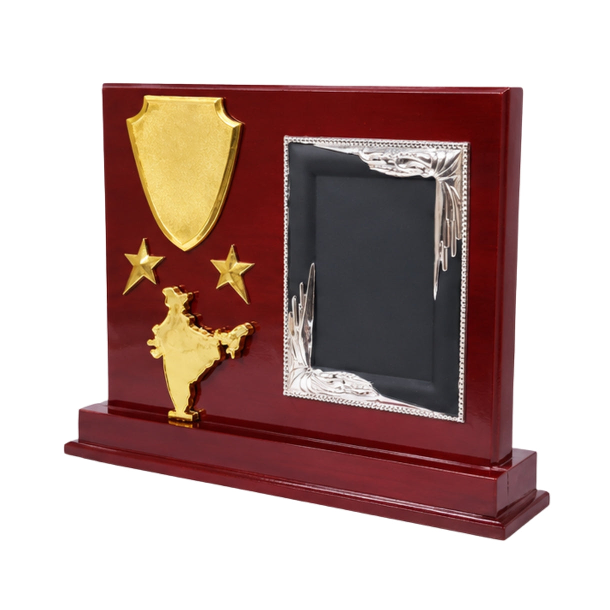 Premium Wooden National Recognition Memento with India Map and Shield Motif M-341-A