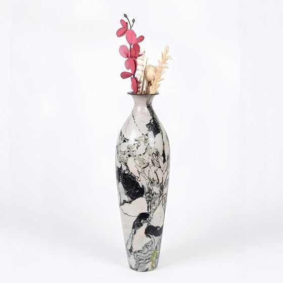 Contemporary Large Marble Effect Ceramic Flower Vase – 63cm Tall Monochromatic Tabletop Urn for Pampa Grass & Dried Botanicals I-304-A
