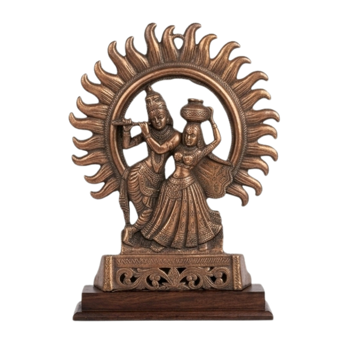 Traditional Copper Finish Gunmetal Radha Krishna Sun Aura Idol G-48-B