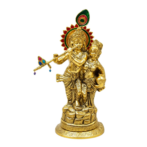 Handcrafted Metal Radha Krishna Playing Flute Statue with Meenakari Work W-190-A