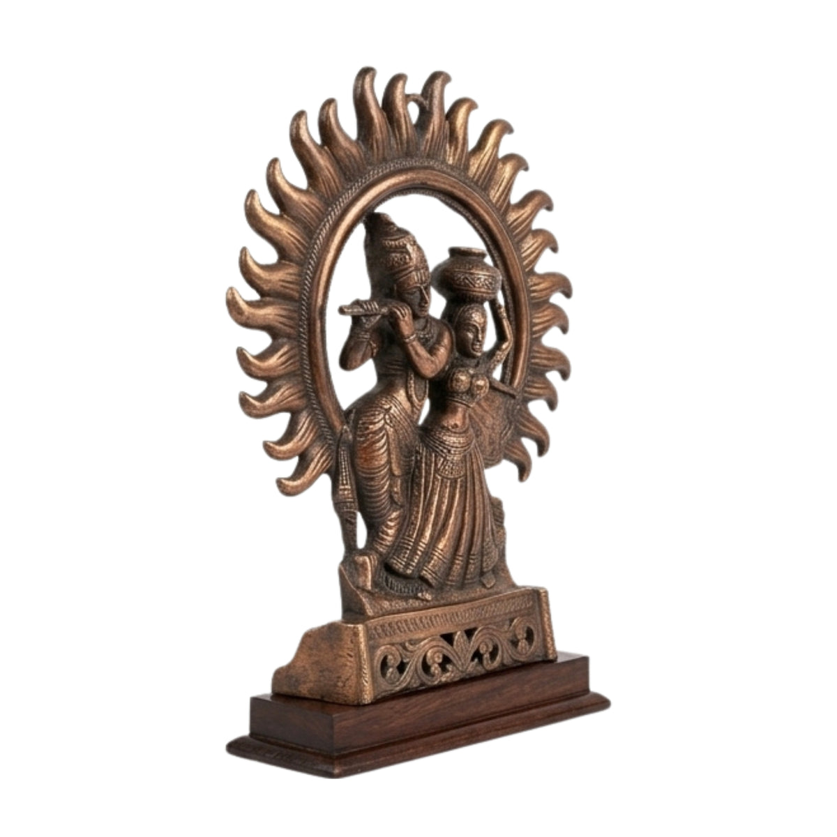 Traditional Copper Finish Gunmetal Radha Krishna Sun Aura Idol G-48-B