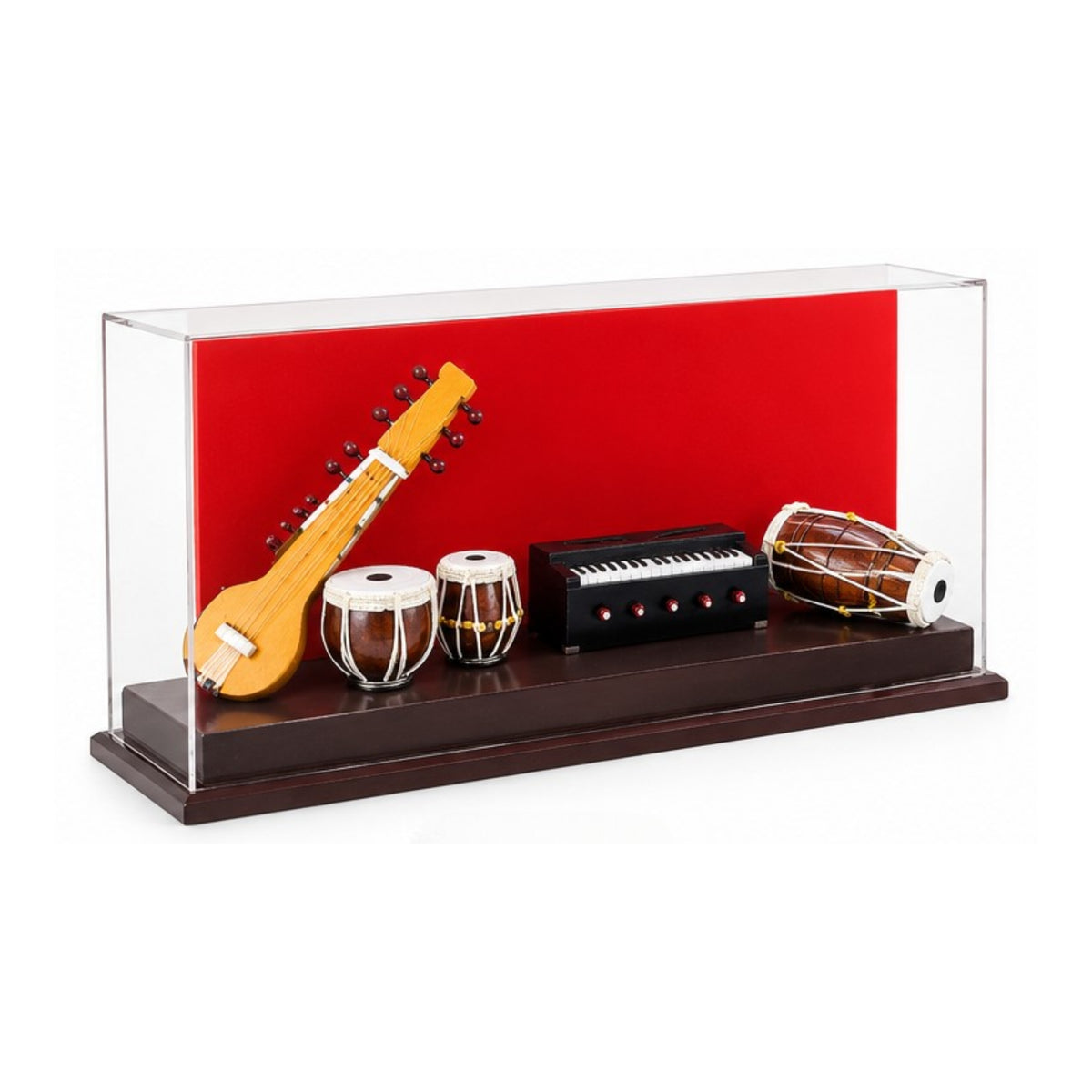 Premium Handcrafted Indian Classical Musical Instruments Miniature Set with Acrylic Display Case GC-WD-100-A
