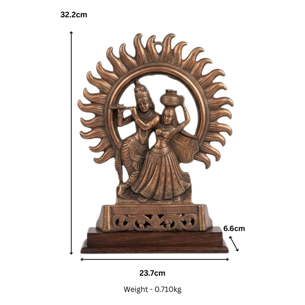 Traditional Copper Finish Gunmetal Radha Krishna Sun Aura Idol G-48-B