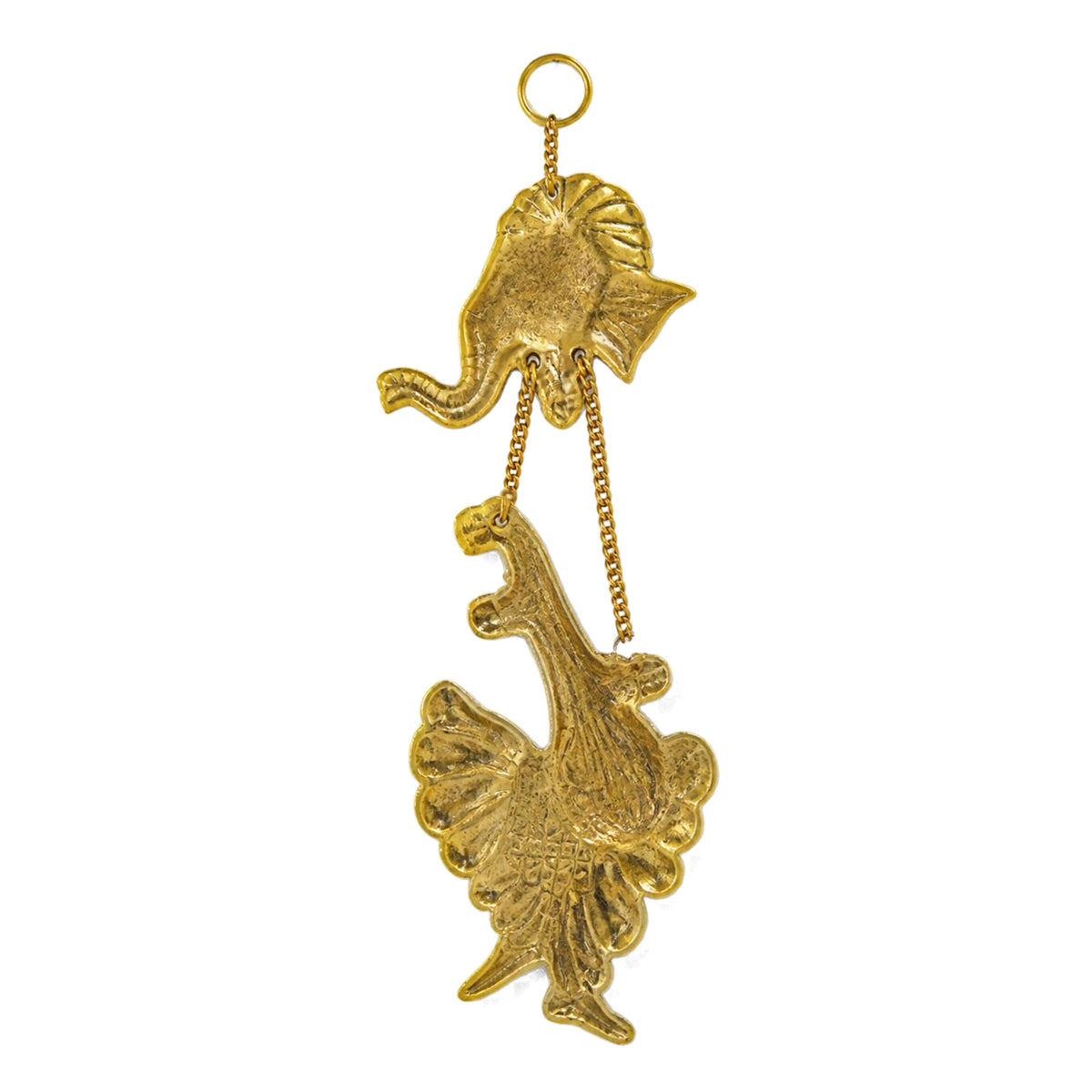 Handcrafted Metal Lord Ganesha Playing Veena Wall Hanging (Golden Finish) W-173-A