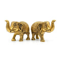 Handcrafted Metal Elephant Statue Pair with Trunk Up Accent Figures (Golden Finish, Set of 2) W-270-A