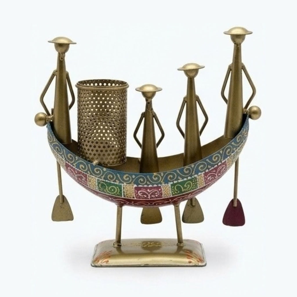 Handcrafted Traditional Iron Boat Rowers Pen Stand & Ethnic Desk Organizer I-311-A