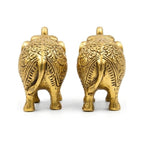 Handcrafted Metal Elephant Statue Pair with Trunk Up Accent Figures (Golden Finish, Set of 2) W-270-A