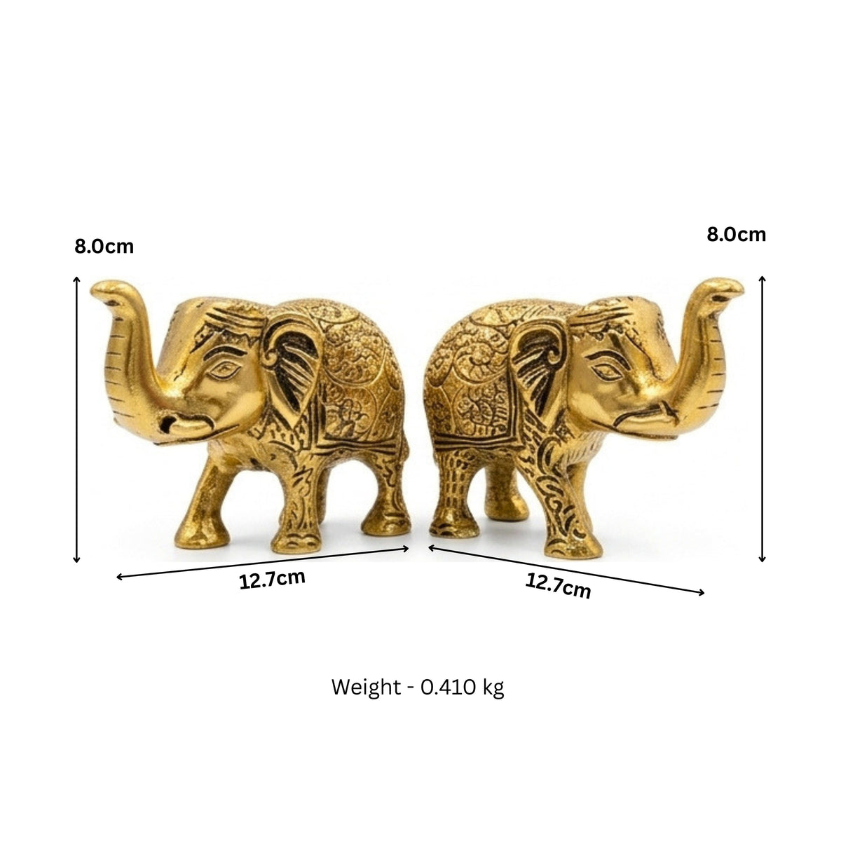 Handcrafted Metal Elephant Statue Pair with Trunk Up Accent Figures (Golden Finish, Set of 2) W-270-A