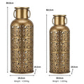 Antique Gold Metal Lattice Lantern – Moroccan-Style Tall Filigree Cylinder Vase with Ring Handles I-225