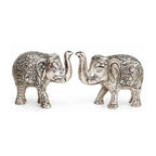 Handcrafted Metal Elephant Statue Pair with Trunk Up Accents (Silver Finish, Set of 2) W-271-A